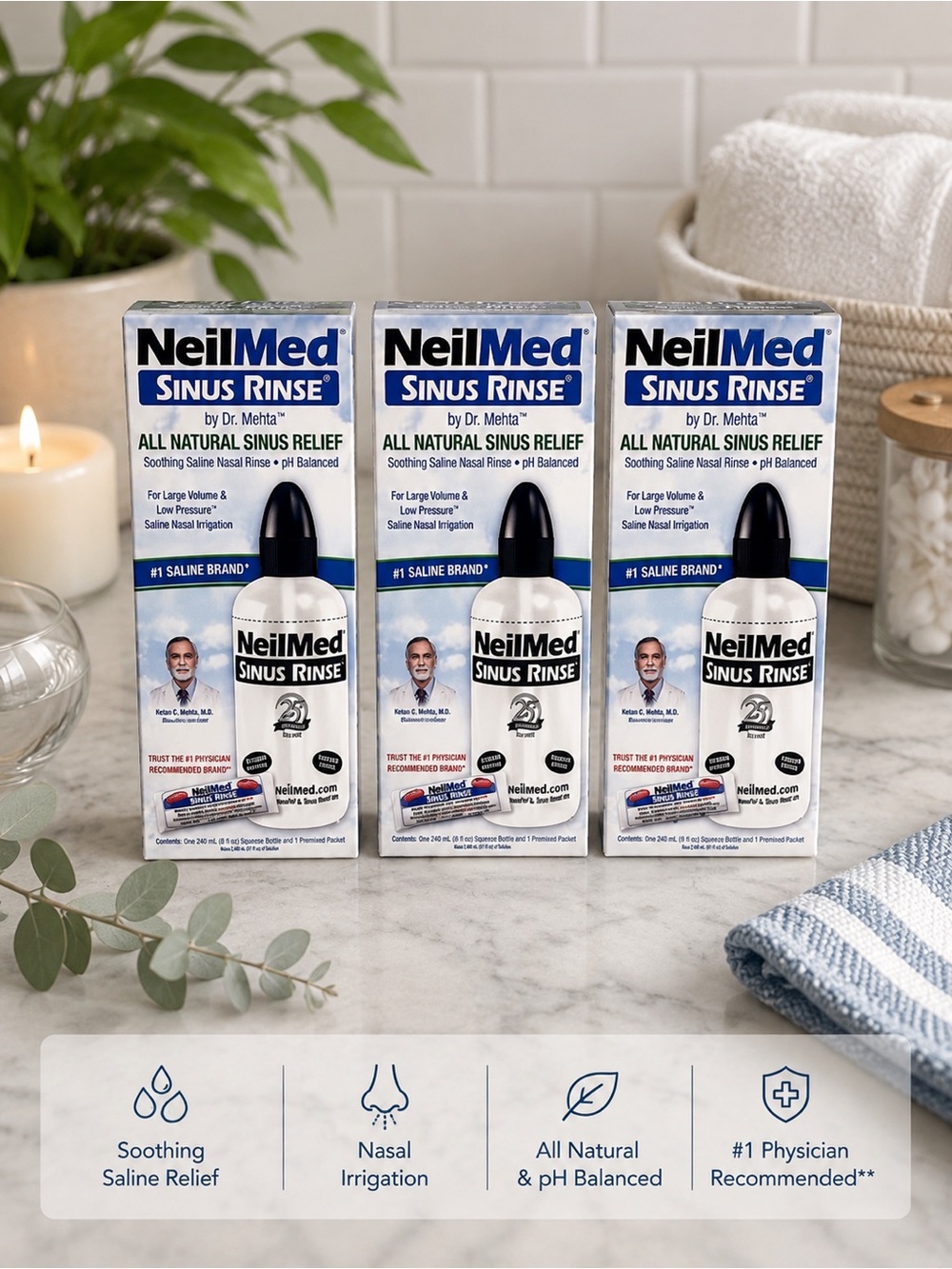 ✨ NeilMed Sinus Rinse Starter Kit – 3-Box Bundle